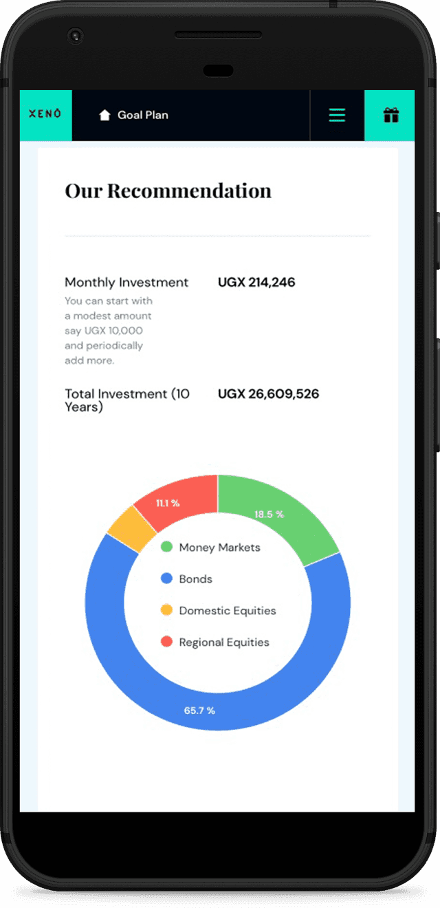 XENO investment plan on mobile phone