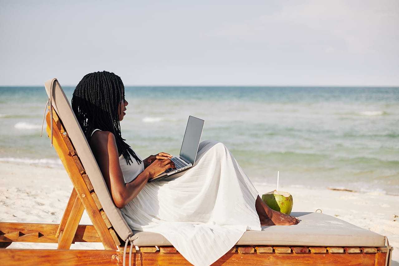 Woman seated at the beach